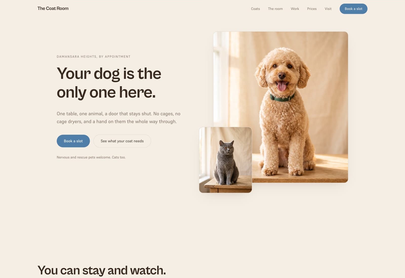 The Coat Room homepage at desktop width