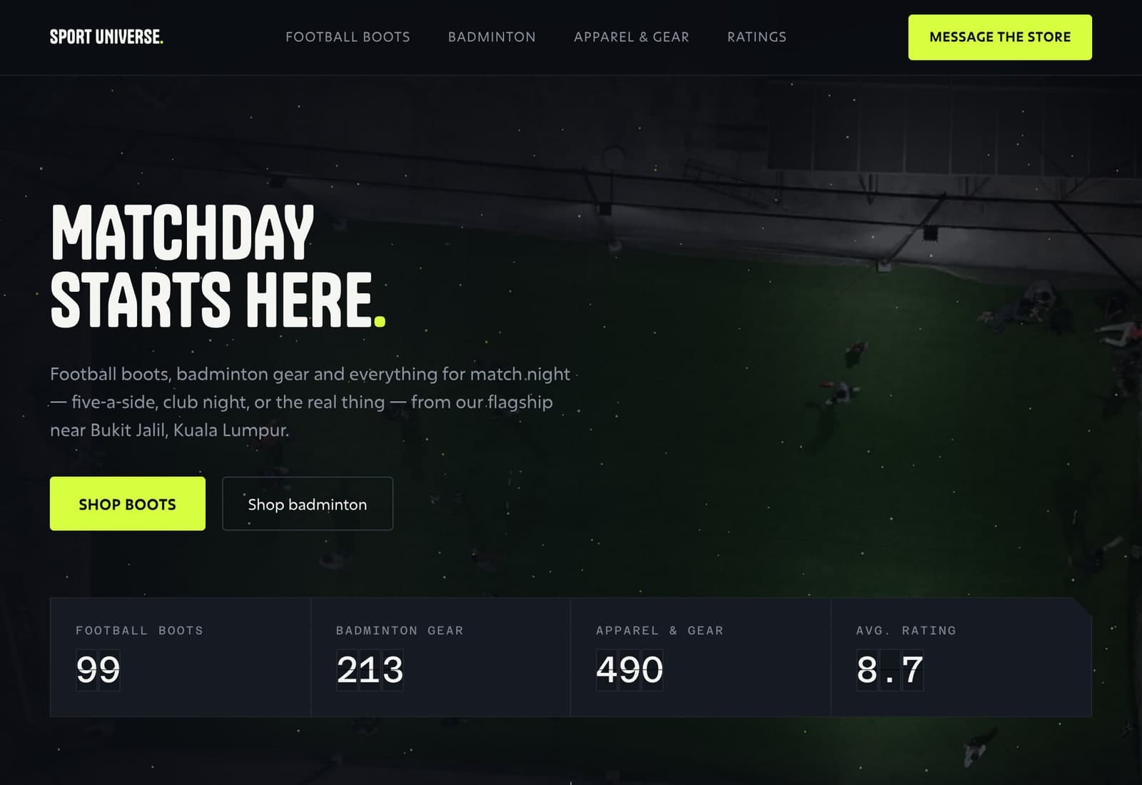 Sport Universe homepage at desktop width
