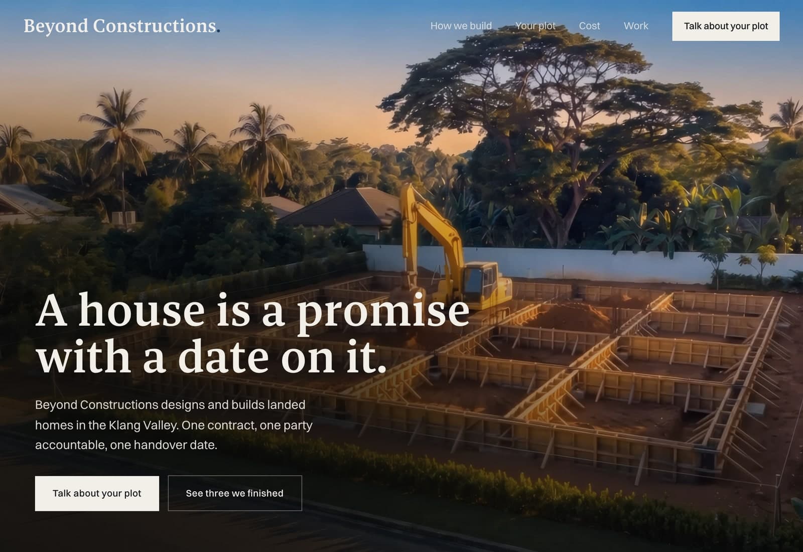 Beyond Constructions homepage at desktop width